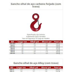 Gancho Olhal de Aço Carbono Forjado com Trava