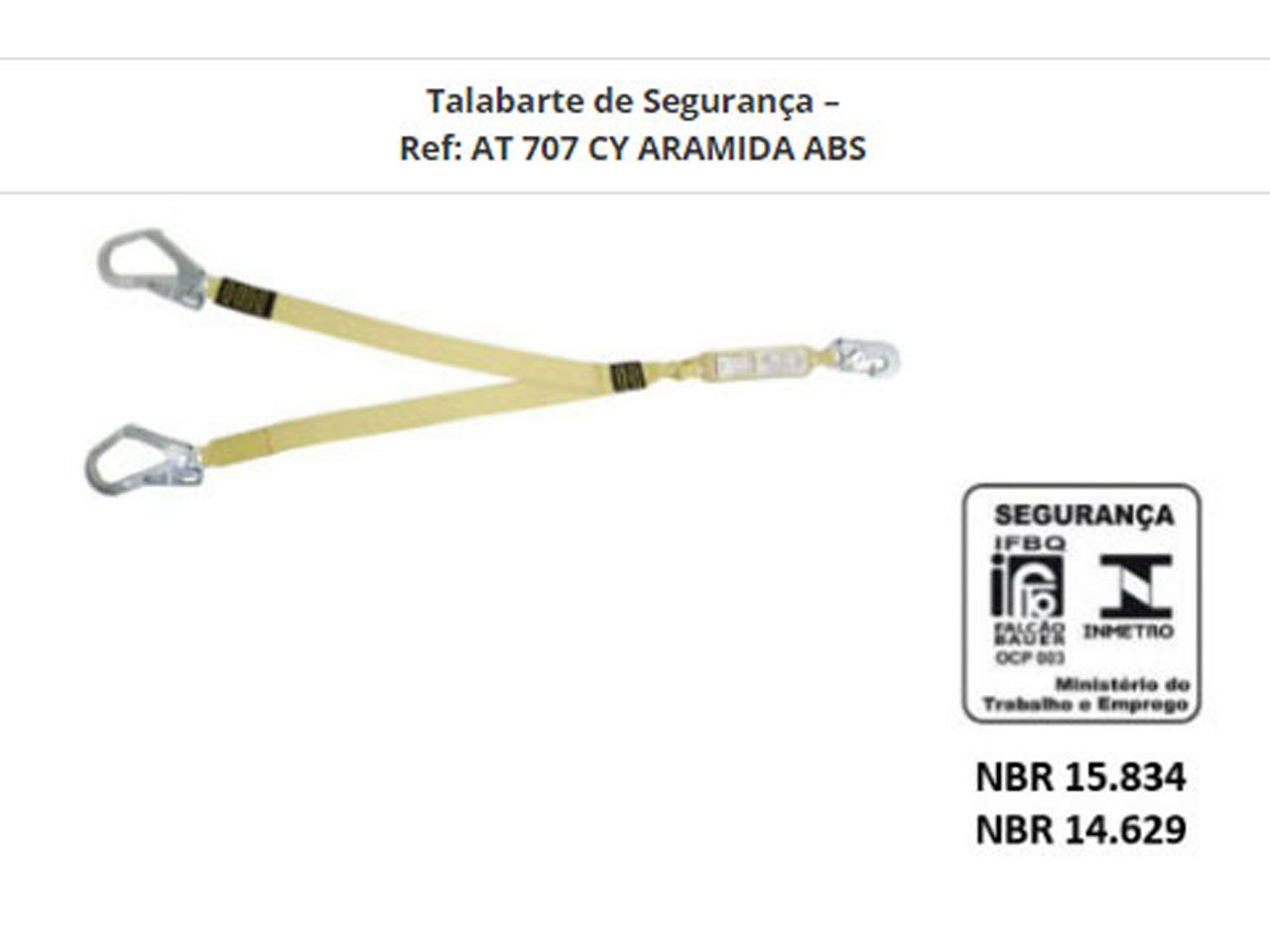 Talabarte de Segurança - Ref AT 707 CY Aramida ABS